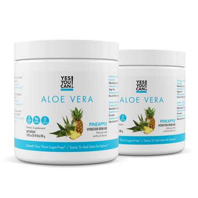 Yes You Can! Aloe Vera Powder Drink Mix - Hydration Booster Infused with Pure Organic Aloe Vera Extract - Delicious Flavors - Made in USA - Antioxidant Rich - Pineapple Flavor - 40 Servings Per Canister (2 Pack)