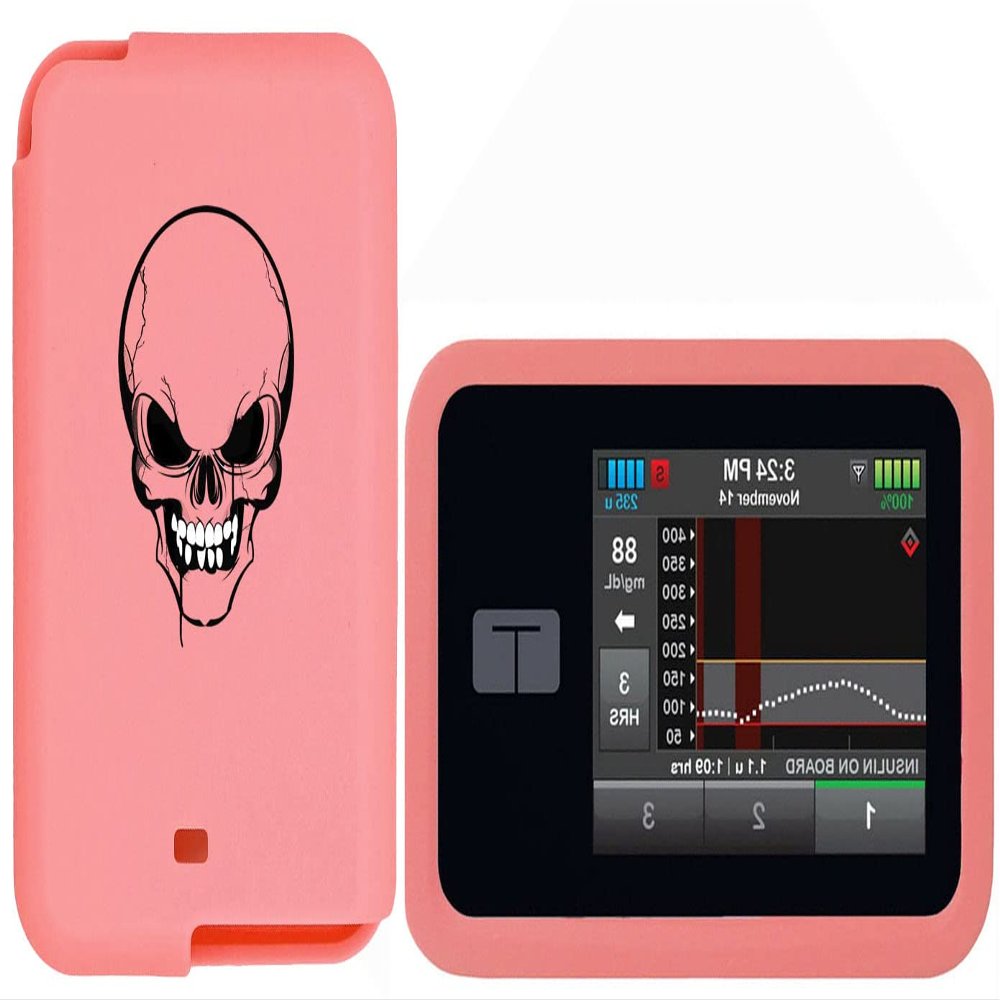 Premium Silicone Case with A Skull Design for Tandem Diabetes Care Insulin Pump T:Slim X2 Pump (Skull-PINK1)