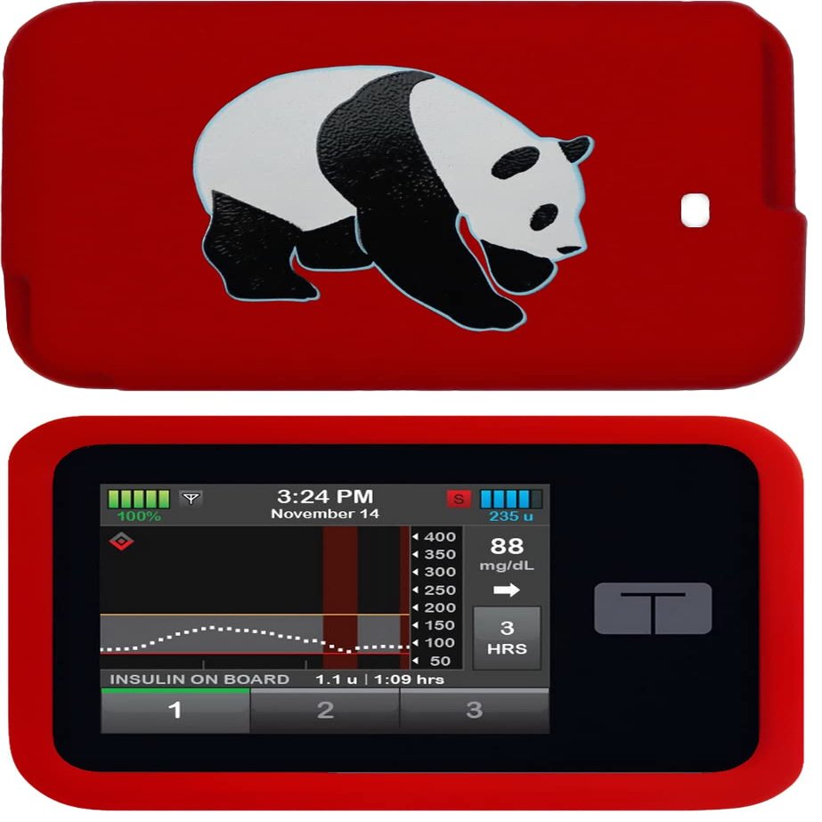 Premium Silicone Case with A Panda Pattern for Tandem Diabetes Care Insulin Pump T:Slim X2 Pump (red-Panda)