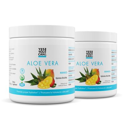 Yes You Can! Aloe Vera Powder Drink Mix - Hydration Booster Infused with Pure Organic Aloe Vera Extract - Delicious Flavors - Made in USA - Antioxidant Rich - Mango Flavor - 40 Servings Per Canister (2 Pack)