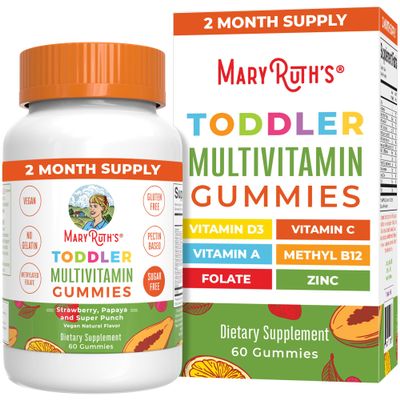 MaryRuth Organics Sugar Free Vitamin Gummies for Kids Age 2 | 2 Month Supply Multivitamin with Vitamin C, D3, Zinc | 1 Gummy Per Day | Toddler Vitamins | Sugar Free | Vegan | Non GMO | 60 Count