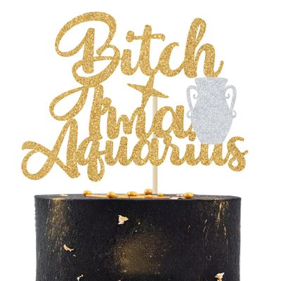 Aquarius Birthday Cake Topper, Big Aquarius Energy, Glittery Aquarius Birthday Cake Decor, 12 Constellation Zodiac Birthday Party Decorations