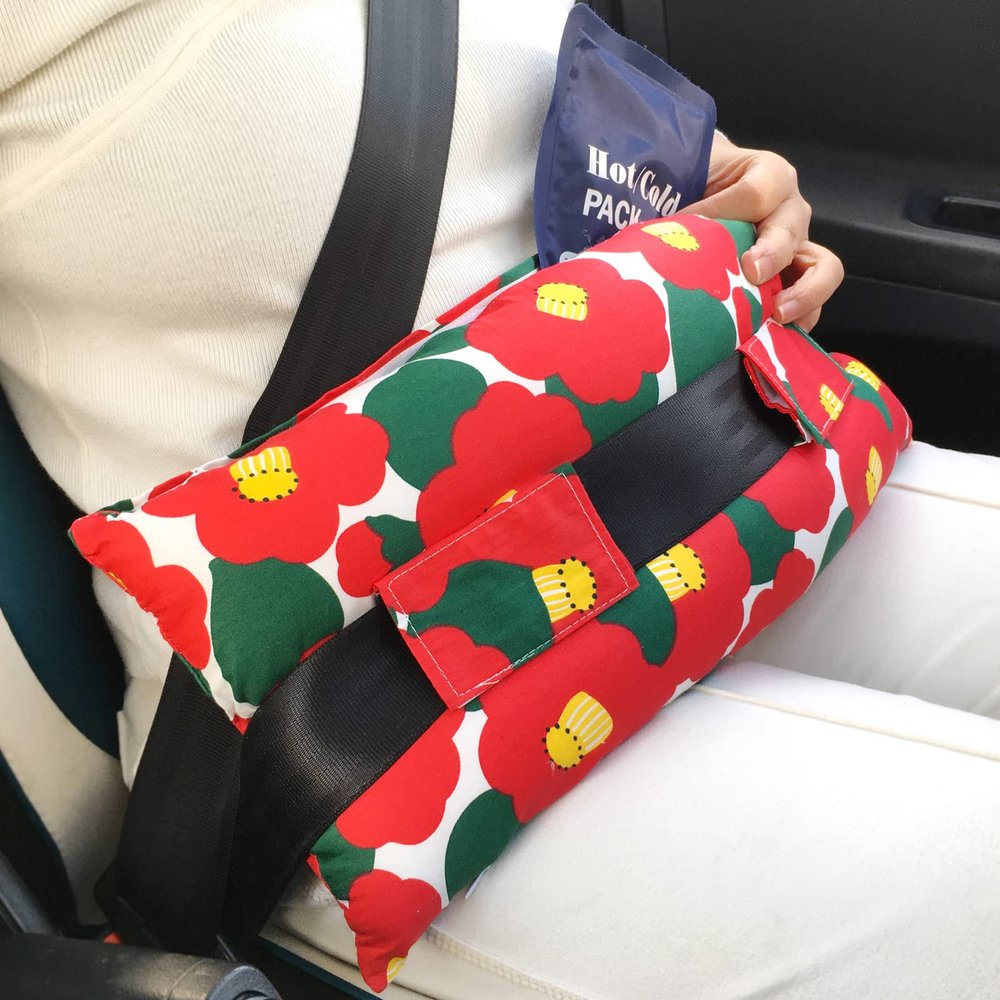 D. Cozy Hysterectomy Pillow with Pocket for Hot Cold Pack, After Surgery Hysterectomy Recovery Must Haves Car Seatbelt Pillows Gifts Abdominal Tummy Tuck Belly Cushion Red Flower