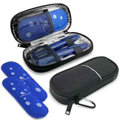 Chelvvg Insulin Cooler Travel Case with 2 TSA Approved Ice Packs, Diabetic Medication Organizer, Cooling Carrying Case for Insulin Pen, EpiPens, Allergy Meds,Nasal Spray and Diabetic Supplies (Black)