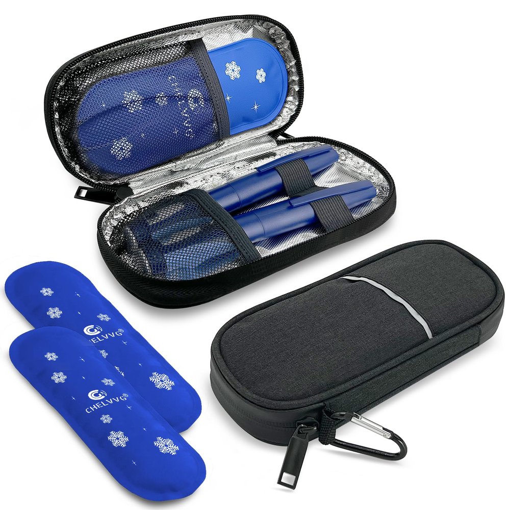 Chelvvg Insulin Cooler Travel Case with 2 TSA Approved Ice Packs, Diabetic Medication Organizer, Cooling Carrying Case for Insulin Pen, EpiPens, Allergy Meds,Nasal Spray and Diabetic Supplies (Black)