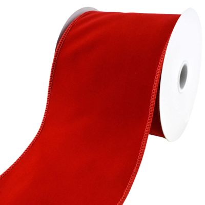 Christmas Velvet Wired Edge Ribbon, Ribbon Wreath Bows DIY Fabric Swirl, Ribbon with Wired Edge Gift, Curling Ribbon for Gift Wrapping, Bridal Bouquets, Holiday Decorations (Red 4inch)