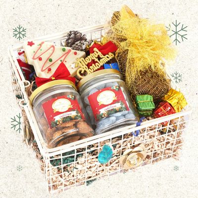 Ghasitaram Gifts Jaiccha Christmas Gifts White Metal Christmas Hamper Basket