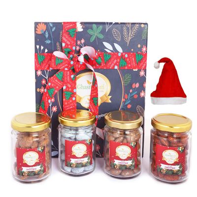 Ghasitaram Gifts Jaiccha Christmas Gifts Hamper Box with 4 Christmas Jars