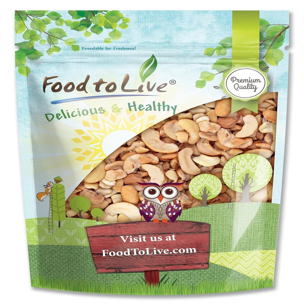Food to Live - Dry Roasted Cashew Halves and Pieces, 1 Pound  Unsalted Oven Roasted, No Oil Added, Keto, Kosher. High in Protein, Healthy Fats.