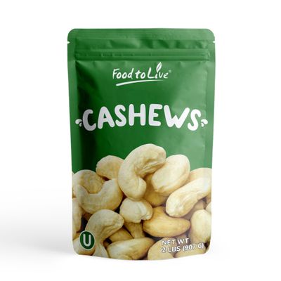 Food to Live - Dry Roasted Cashew Halves and Pieces, 2 Pounds  Unsalted Oven Roasted, No Oil Added, Keto, Kosher. High in Protein, Healthy Fats.