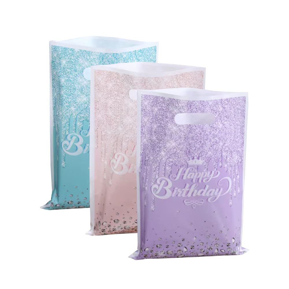 30 Packs Cute Party Gift Bags 10pcs Teal10pcs pink10pcs Purple Silver Masonry candy bags birthday party supplies children's candy bags children's party supplies Happy Birthday theme party supplies