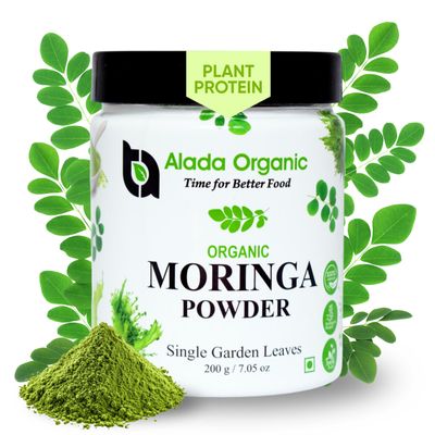 ALADA ORGANIC Moringa Powder Organic Certified Moringa Leaf Powder, Moringa Oleifera - Rich in Antioxidants and Immune Vitamin, Superfoods for Moringa Tea, Moringa Drink, India Grown, Vegan -7.05 OZ