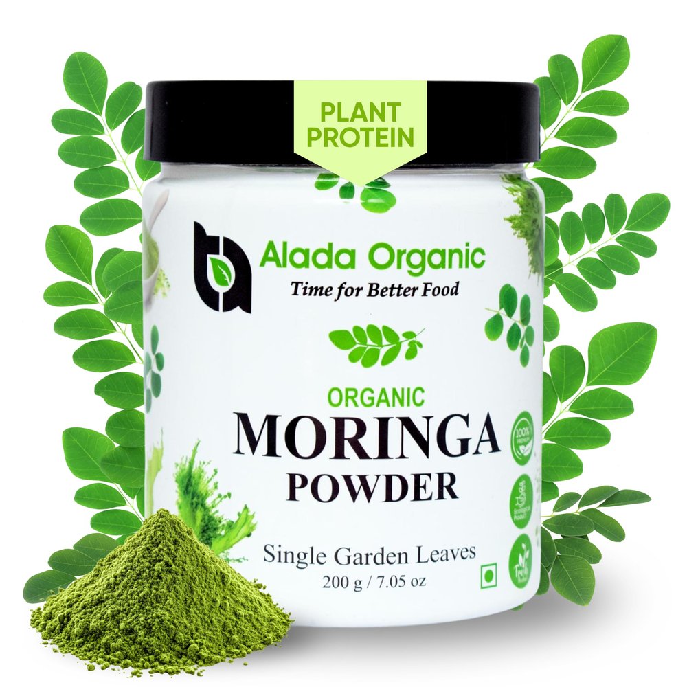 ALADA ORGANIC Moringa Powder Organic Certified Moringa Leaf Powder, Moringa Oleifera - Rich in Antioxidants and Immune Vitamin, Superfoods for Moringa Tea, Moringa Drink, India Grown, Vegan -7.05 OZ