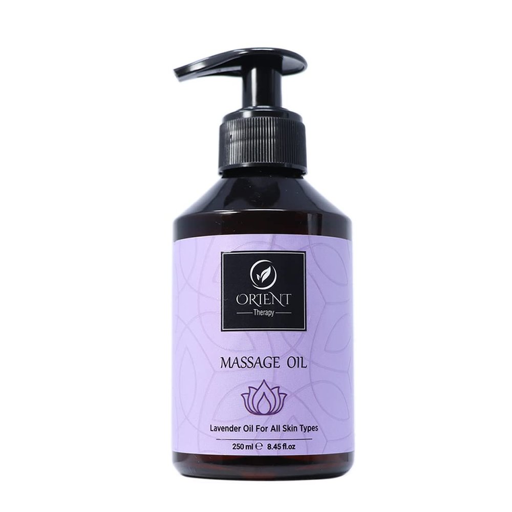 Orient Therapy Lavender Massage Oil for Massage Therapy - Aromatherapy Scented Massage Oil for Couples- Soothing, Calming & Aromatic Body Oil - Non-Greasy & Lightweight - 250 ml