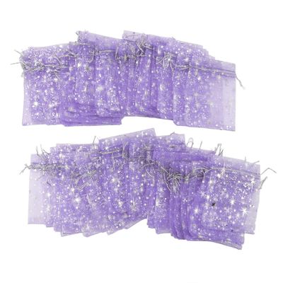 100 Drawstring Sheer Mesh Bags, Star Pattern 4.5 X 3.3 Inch Satin String Mesh Bags ()