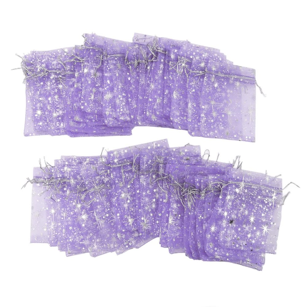 100 Drawstring Sheer Mesh Bags, Star Pattern 4.5 X 3.3 Inch Satin String Mesh Bags ()