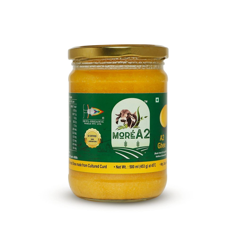 16 Oz (500 ml) More A2 Cultured Ghee | Free range | Grass Fed Cows | Ancient/Ayurvedic Bilona Hand Churning Method | Prepared Utilizing natural source of Energy