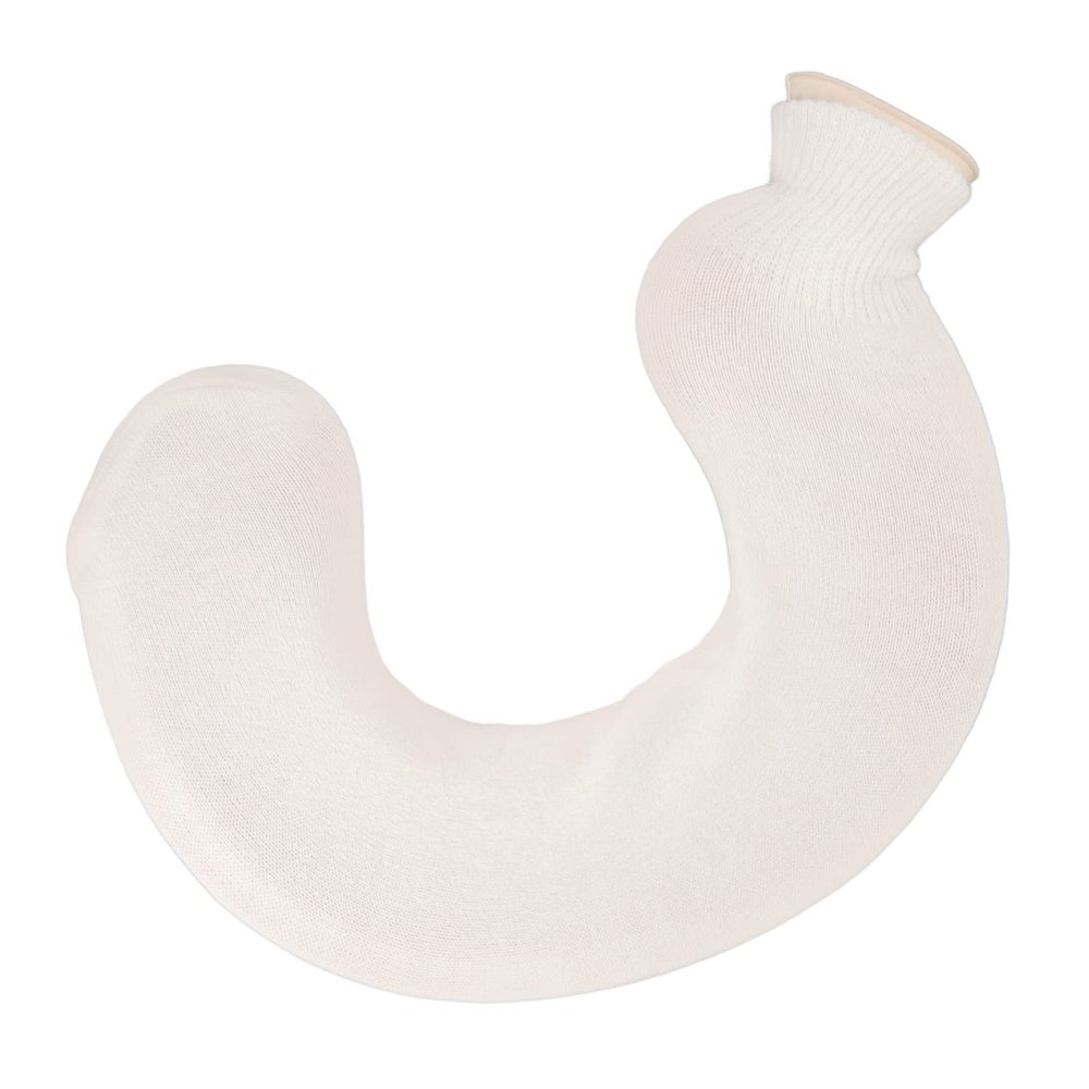 1L Rubber Hot and Cold Water Bottle U Shaped Hot Water Bag with Soft Cover Soft Water Neck Shoulder Hot Water Bottle (Beige Pure Color)