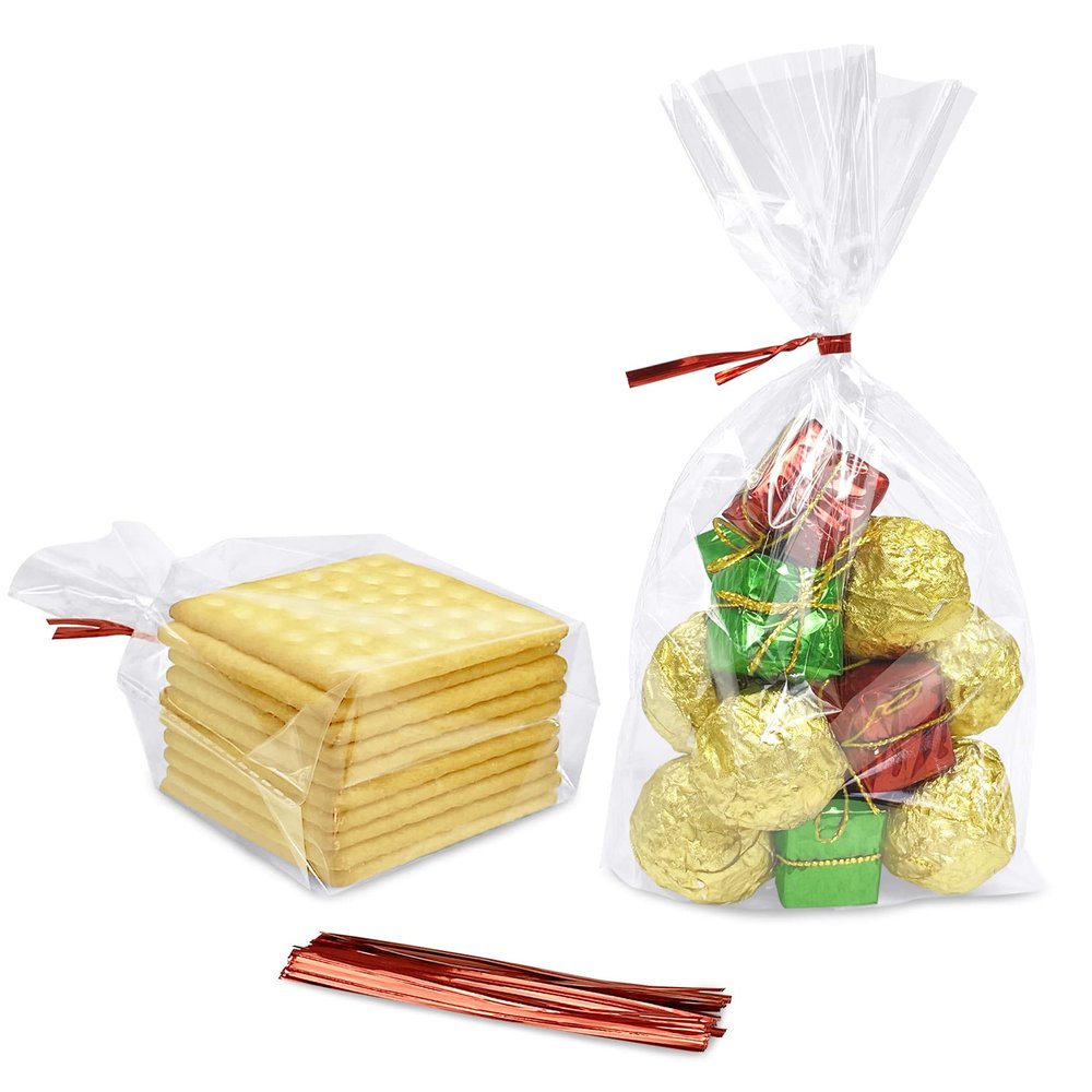 Morepack Flat Bottom Cellophane Bags,100 Pcs 5x2x8 Inches Clear Cello Treat Bags for Cookie (No Side Gusset)