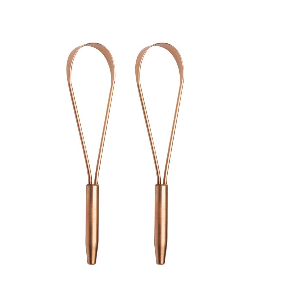 HealthAndYoga qLoop Copper Tongue Cleaner - Easy One Hand Use - Larger Surface Coverage - Ayurvedic Copper Health for Fresh Breath and Total Oral Hygiene (Set of 2)