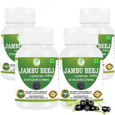 Morsan's Jambu Beej (Syzygium cumini) Capsules, Pack of 4 x 60 x 500 mg. Veg. Capsules (4)