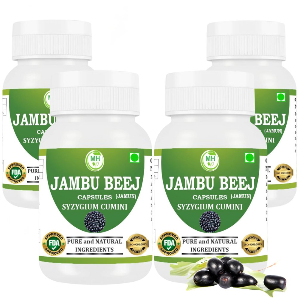 Morsan's Jambu Beej (Syzygium cumini) Capsules, Pack of 4 x 60 x 500 mg. Veg. Capsules (4)