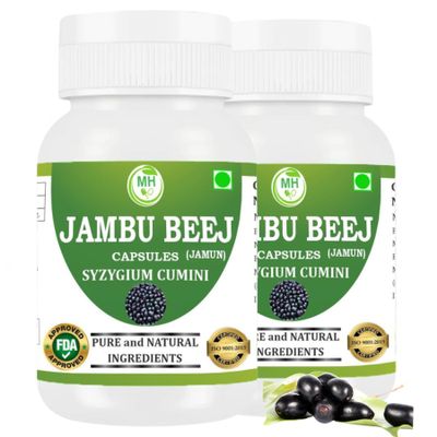 Morsan's Jambu Beej Capsules, Pack of 2 x 60 x 500 mg. Veg. Capsules, Pure and Natural