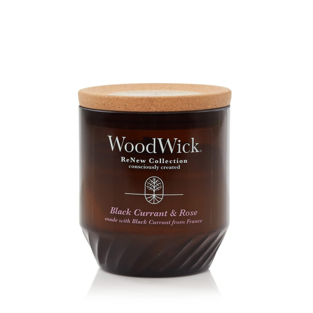 WoodWick Black Currant & Rose Gifts for Women and Men, 6 oz. Renew Medium Candle with Crackling Wick