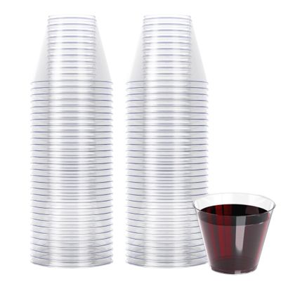 R-kay 9 Oz Clear Plastic Cups For Party - Clear Cups 100 Pack - Heavy Duty Disposable Cups/Tumblers - Plastic Wine Glasses For Parties Disposable - Plastic Cocktail Glasses - Party Cups Disposable