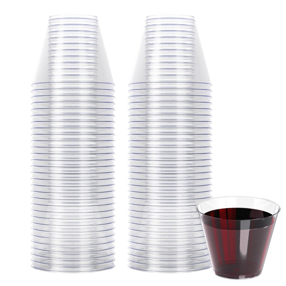 R-kay 9 Oz Clear Plastic Cups For Party - Clear Cups 100 Pack - Heavy Duty Disposable Cups/Tumblers - Plastic Wine Glasses For Parties Disposable - Plastic Cocktail Glasses - Party Cups Disposable