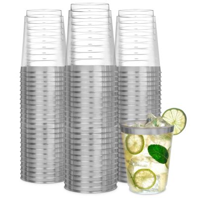 R-kay Silver Plastic Cups, Heavy Duty 10 OZ Silver Disposable cups, 50 Pack Plastic cocktail Glasses Heavy Duty Party Cups