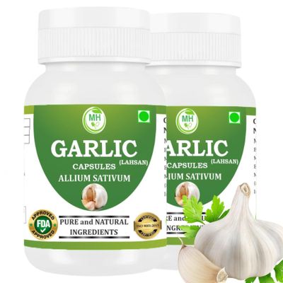 Morsan Healthcare Garlic Capsules 500 mg with Allium sativum Extract. 120 Capsules per Bottle Herbal Garlic Supplement in Capsule Form for Daily Use Standard Size Pack of 2 Bottles for Adults