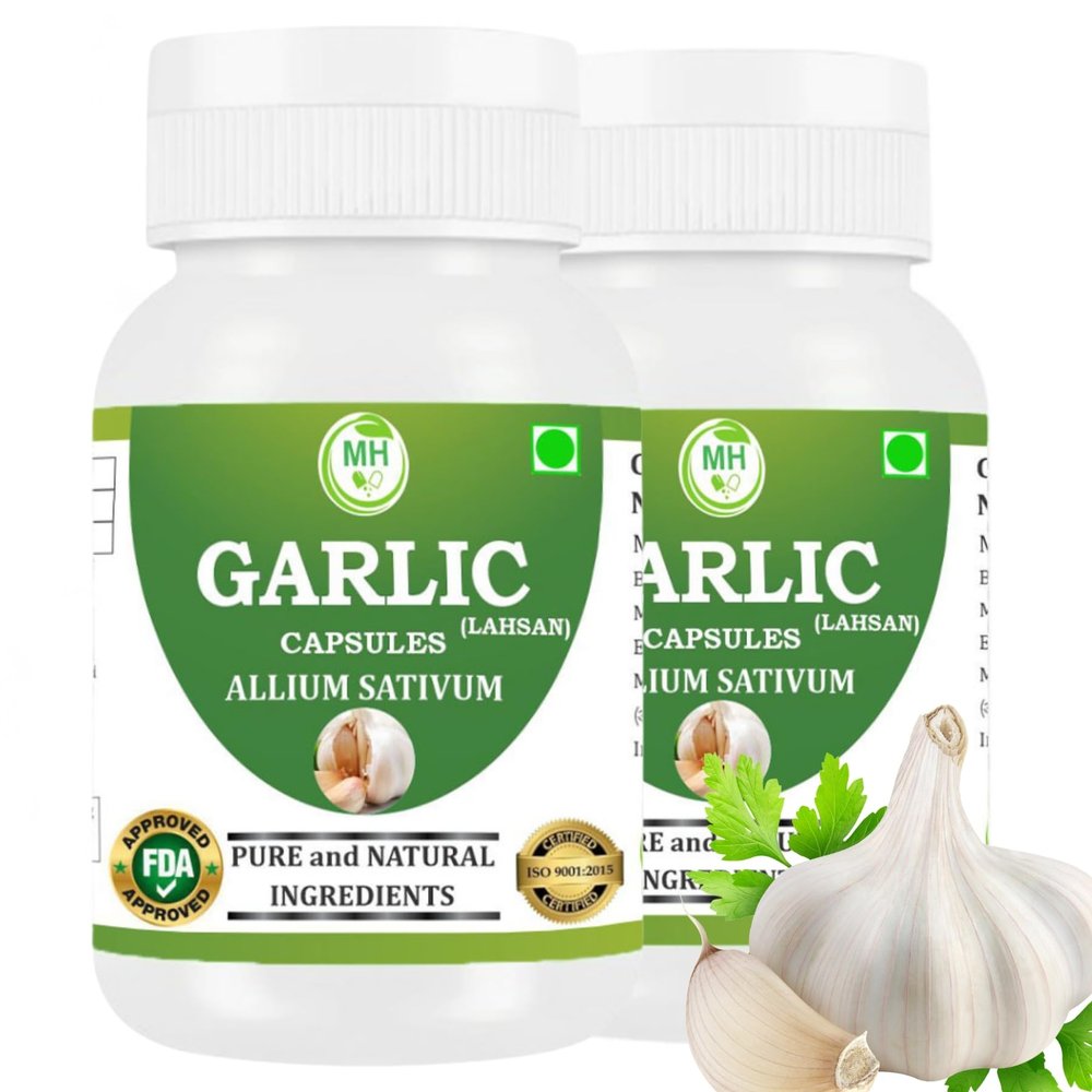 Morsan Healthcare Garlic Capsules 500 mg with Allium sativum Extract. 120 Capsules per Bottle Herbal Garlic Supplement in Capsule Form for Daily Use Standard Size Pack of 2 Bottles for Adults