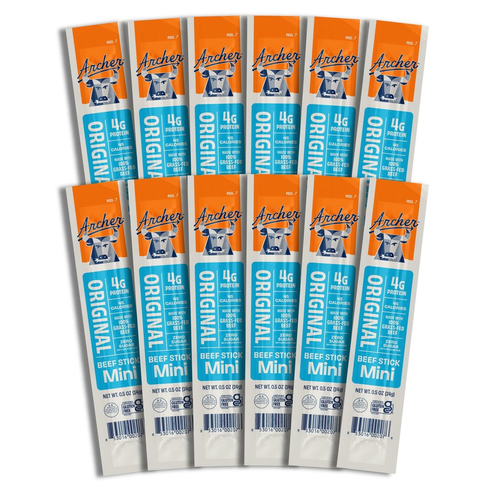 Archer Jerky Mini Beef Jerky Sticks - Grass Fed Beef Sticks Individually Wrapped, Bulk Snack Packs, Gluten Free, Paleo, Keto - .5 oz (Pack of 12)