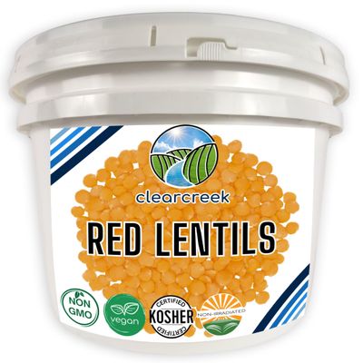 CLEAR CREEK Certified Glyphosate Residue Free Red Lentils | 25 lbs Bucket | Non-GMO | Kosher | Vegan | Non-Irradiated (Will Sprout) | Emergency Food