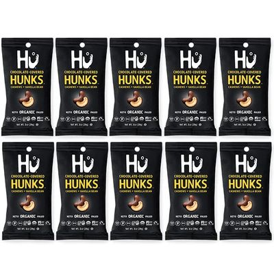 Hu Hunks Vegan Chocolate Covered Cashews with Vanilla Bean 1 oz Travel Size | 10 Pack | Organic, Paleo, Great for Snacking, Non GMO, Kosher Chocolate