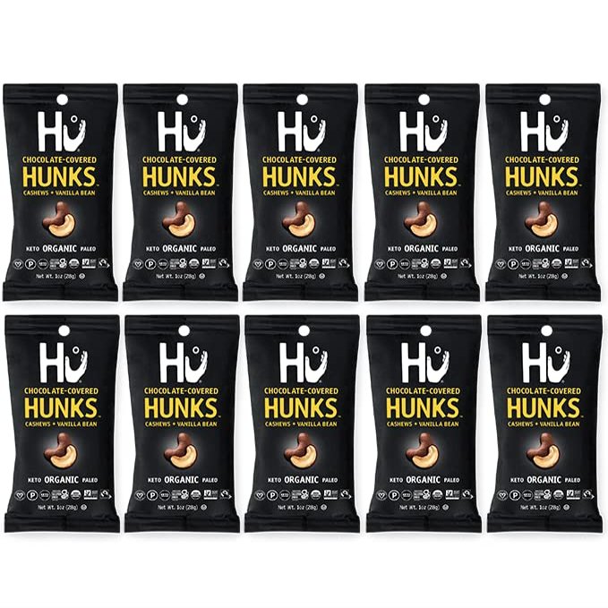 Hu Hunks Vegan Chocolate Covered Cashews with Vanilla Bean 1 oz Travel Size | 10 Pack | Organic, Paleo, Great for Snacking, Non GMO, Kosher Chocolate