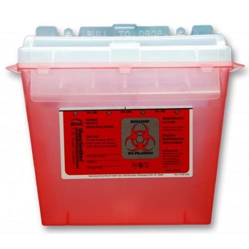 SofTap Sharps Container 5-Qt for Safe Sharp (Needles, Syringes, lancets, Blades, scalpels, etc.) Disposal. Easy Assembly. Puncture Proof Plastic.