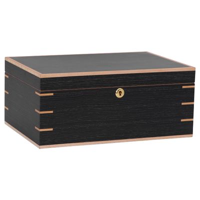 Humidor Supreme Messenia Desktop Cigar Humidor, Grey Oak with Maple Accents, Glass Hygrometer, Spanish Cedar Tray, Adjustable Dividers, Lock and Key Holds 45-80 Cigars