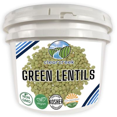 CLEAR CREEK Green Lentils | Project Non-GMO Verified | 25 lb bucket | Vegan | Non-Irradiated (Will Sprout) | Kosher | Vegan