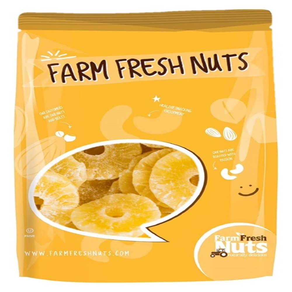 Dried Pineapple Rings (24oz) - Dried Pineapple Rings Best for Snacking & Baking Lightly Sugar Coated, Low Sodium, Dairy Free, Low Cholesterol, Low Fat & High Fiber Fruits - Farm Fresh Nuts Brand