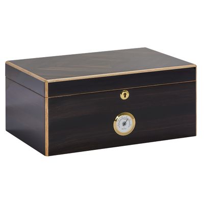 Humidor Supreme Basel Desktop Cigar Humidor, Maple Wood with Ebony Inlays, Glass Hygrometer, Spanish Cedar Tray, Adjustable Dividers, Lock and Key Holds 40-75 Cigars