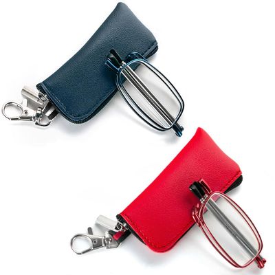 2 Pack Folding Reading Glasses for Men Women with Keychain Compact Bags Blue Light Blocking Portable Pocket Computer Readers,Blue and Red 1.25
