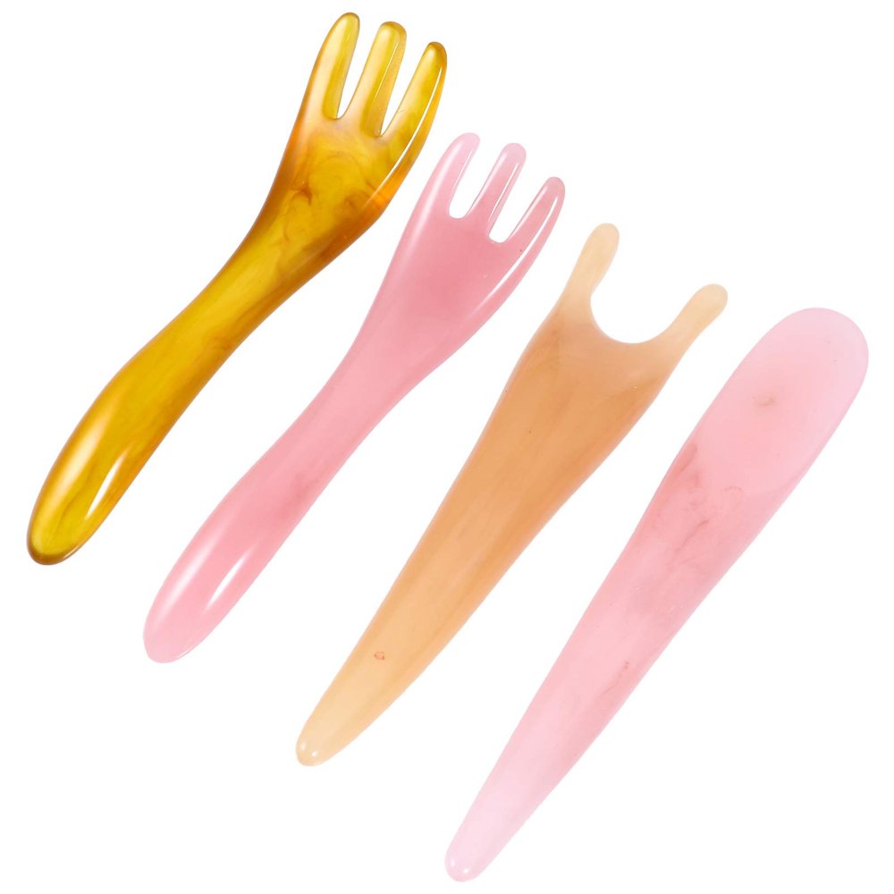 Healifty 4pcs Portable Relieve Body Natural Tool Stick Face Board Claw Scalp Gua Scraping Point Relaxing Skin Guasha -Claw Y-Shape Y Beauty Shaped Massager Spa Scrapers Pink