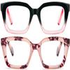 REAVEE 2 Pack Oprah Style Oversized Reading Glasses for Women Men Blue Light Blocking, Ladies Stylish RetroSquare Large Computer Readers (Black Pink/Pink Leopard 3.5x) view 1