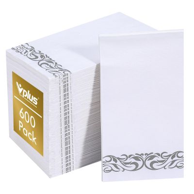 Vplus 600 Pack Paper Napkins Guest Towels Disposable Premium Quality 3-ply Dinner Napkins Disposable Soft, Absorbent, for Kitchen, Wedding, Parties, Dinners or Events(Silver)