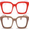 REAVEE 2 Pack Oprah Style Oversized Reading Glasses for Women Men Blue Light Blocking, Ladies Stylish RetroSquare Large Computer Readers (Red/Coffee 1.75x) view 1