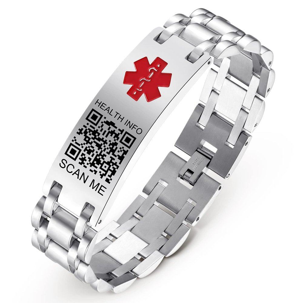 Theluckytag Upgraded Medical Bracelets Men Women with QR Code Medical Alert ID Bracelets - Titanium Steel Wristband Fits Wrists Up 8''-10'' - More Space Custom Emergency ID Info