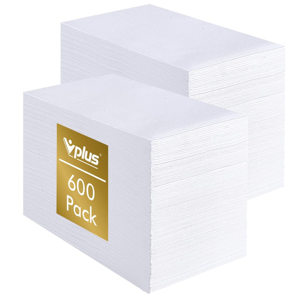 Vplus 600 Pack Paper Napkins Guest Towels Disposable Premium Quality 3-ply Dinner Napkins Disposable Soft, Absorbent, for Kitchen, Wedding, Parties, Dinners or Events(White)