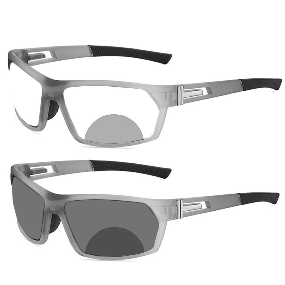 square Transition Photochromic Bifocal Reading Glasses for Mens Womens Outdoor Sports Presbyopia Sunglasses reader (gary, 2, multiplier_x)